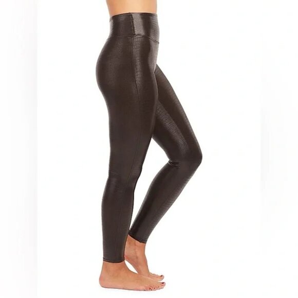 Spanx Faux Leather Croc Leggings Brown/Black M - Picture 6 of 16